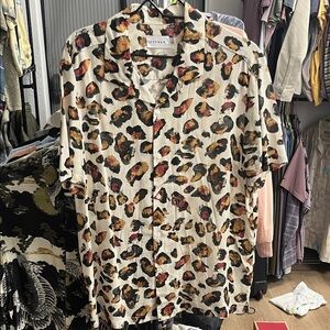 Topman Abstract Print Shirt in Black and Brown